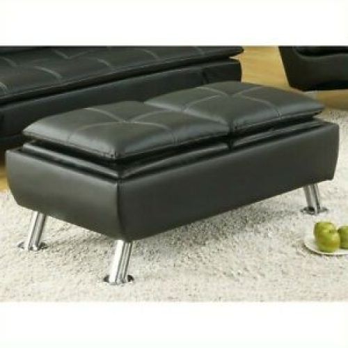 Black Faux Leather Column Tufted Ottomans (Photo 2 of 20)