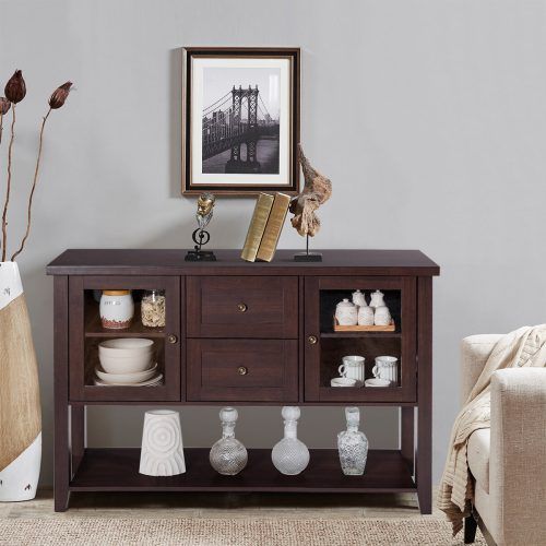 Wooden Buffets With Two Side Door Storage Cabinets And Stemware Rack (Photo 5 of 20)