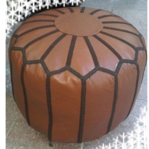 Brown Leather Round Pouf Ottomans (Photo 17 of 20)