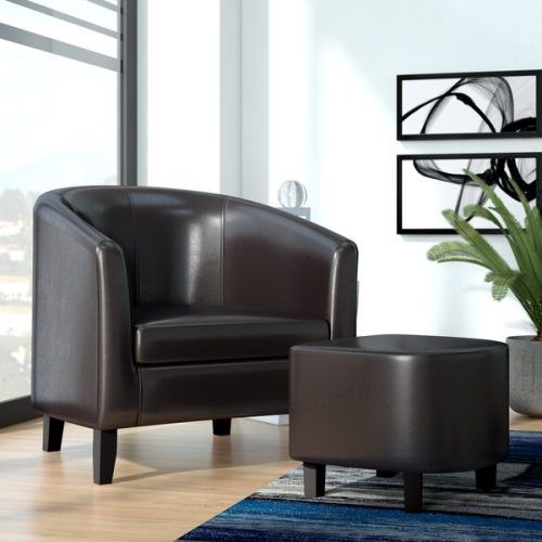 Lucea Faux Leather Barrel Chairs And Ottoman (Photo 12 of 20)