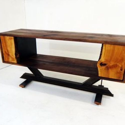 Walnut Wood And Gold Metal Console Tables (Photo 8 of 20)