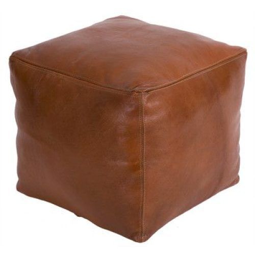 Brown Leather Tan Canvas Pouf Ottomans (Photo 18 of 20)