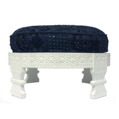 Dark Blue And Navy Cotton Pouf Ottomans (Photo 8 of 20)