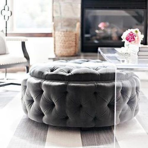 Charcoal Fabric Tufted Storage Ottomans (Photo 3 of 20)