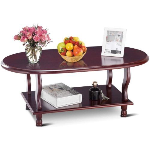 Furniture Of America Crescent Dark Cherry Glass Top Oval Coffee Tables (Photo 5 of 20)