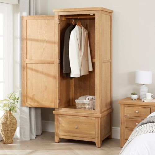 Single Oak Wardrobes With Drawers (Photo 4 of 20)