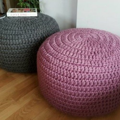 Cream Wool Felted Pouf Ottomans (Photo 6 of 20)