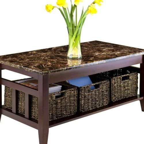 Coffee Table With Wicker Basket Storage (Photo 16 of 20)