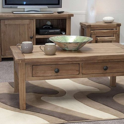 Rustic Oak Coffee Table With Drawers (Photo 13 of 20)