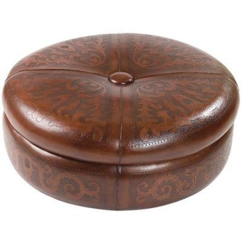 Brown And Ivory Leather Hide Round Ottomans (Photo 18 of 20)