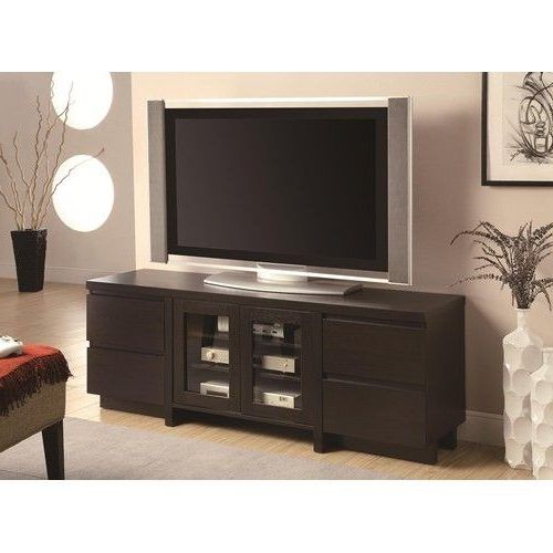 Dark Brown Tv Cabinets With 2 Sliding Doors And Drawer (Photo 1 of 20)
