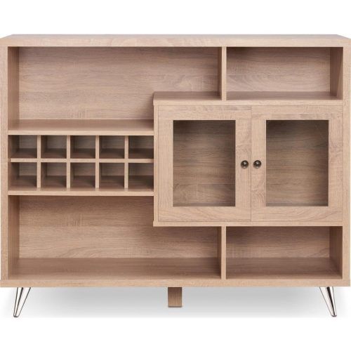 Contemporary Wooden Buffets With Four Open Compartments And Metal Tapered Legs (Photo 1 of 20)