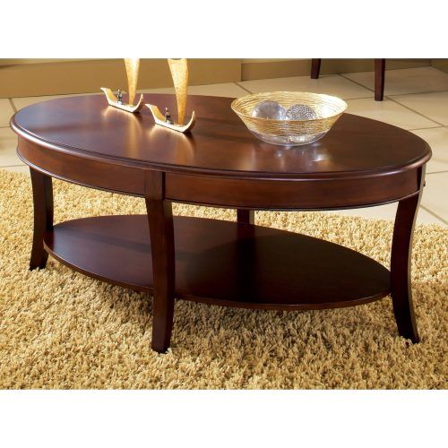Winslet Cherry Finish Wood Oval Coffee Tables With Casters (Photo 4 of 20)