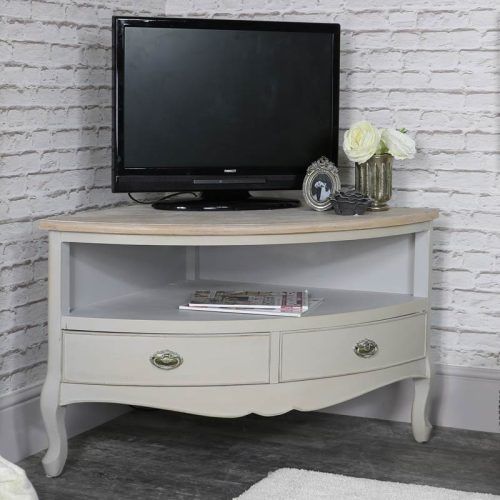 Compton Ivory Corner Tv Stands With Baskets (Photo 4 of 20)