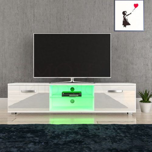 57'' Led Tv Stands With Rgb Led Light And Glass Shelves (Photo 4 of 20)