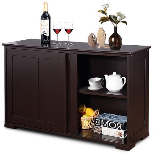 Contemporary Style Wooden Buffets With Two Side Door Storage Cabinets (Photo 7 of 20)