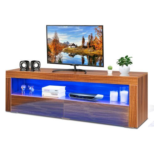 Tv Stands Cabinet Media Console Shelves 2 Drawers With Led Light (Photo 6 of 20)
