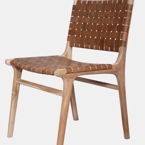 Natural Brown Teak Wood Leather Dining Chairs (Photo 9 of 20)
