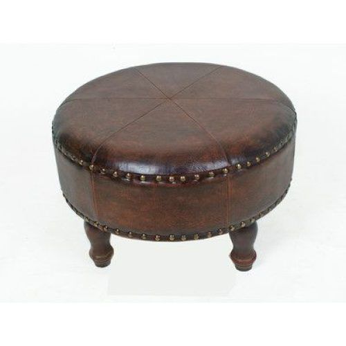 Brown Faux Leather Tufted Round Wood Ottomans (Photo 6 of 20)