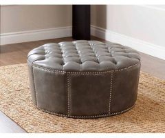 2024 Latest Brown Leather Round Pouf Ottomans
