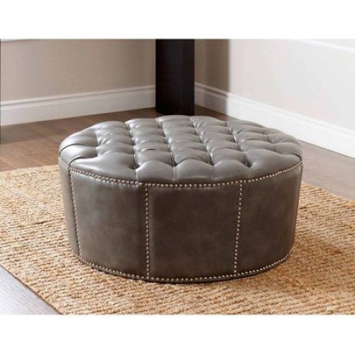 Brown Leather Round Pouf Ottomans (Photo 1 of 20)