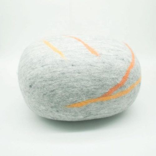 Cream Wool Felted Pouf Ottomans (Photo 8 of 20)