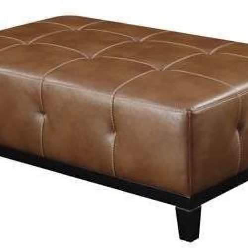 Brown Faux Leather Tufted Round Wood Ottomans (Photo 13 of 20)