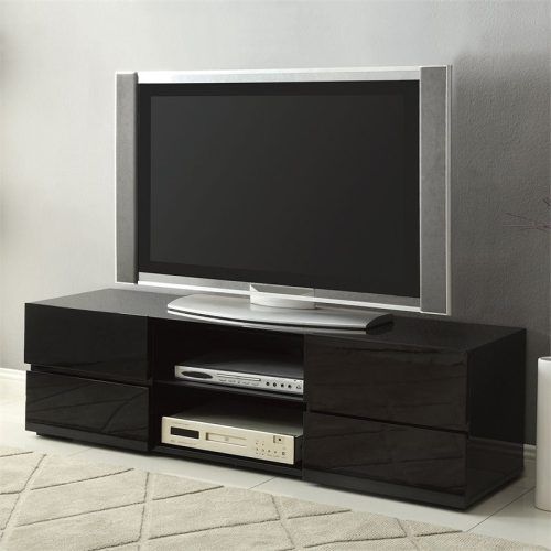 Zimtown Modern Tv Stands High Gloss Media Console Cabinet With Led Shelf And Drawers (Photo 15 of 20)