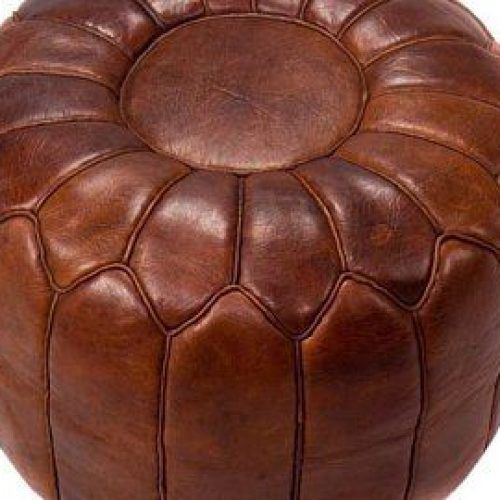 Weathered Gold Leather Hide Pouf Ottomans (Photo 3 of 20)