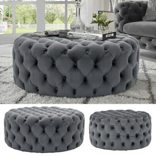 Round Gray Faux Leather Ottomans With Pull Tab (Photo 2 of 20)