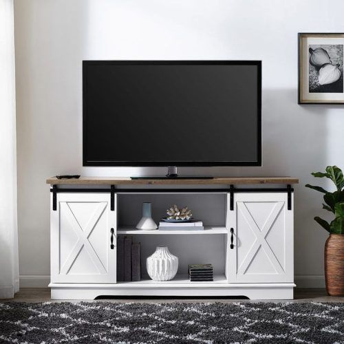Modern Farmhouse Style 58" Tv Stands With Sliding Barn Door (Photo 6 of 20)