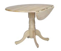 2024 Latest Boothby Drop Leaf Rubberwood Solid Wood Pedestal Dining Tables