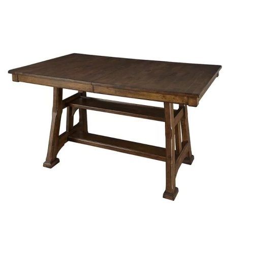 Aulbrey Butterfly Leaf Teak Solid Wood Trestle Dining Tables (Photo 7 of 20)