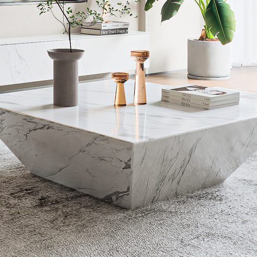 White Faux Marble Coffee Tables (Photo 1 of 20)