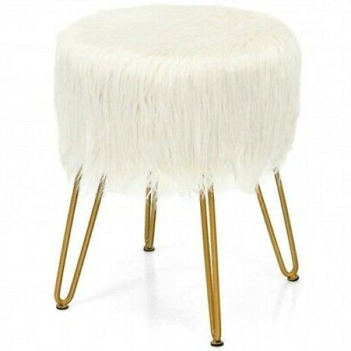 White Faux Fur And Gold Metal Ottomans (Photo 5 of 20)