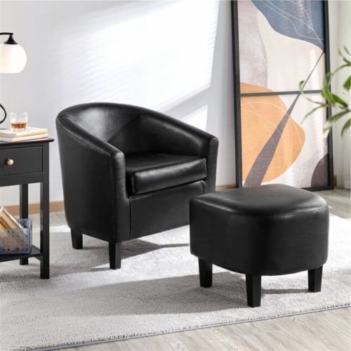 Faux Leather Barrel Chair And Ottoman Sets (Photo 17 of 20)