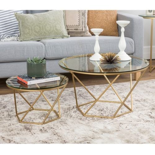 Geometric Glass Top Gold Coffee Tables (Photo 4 of 20)