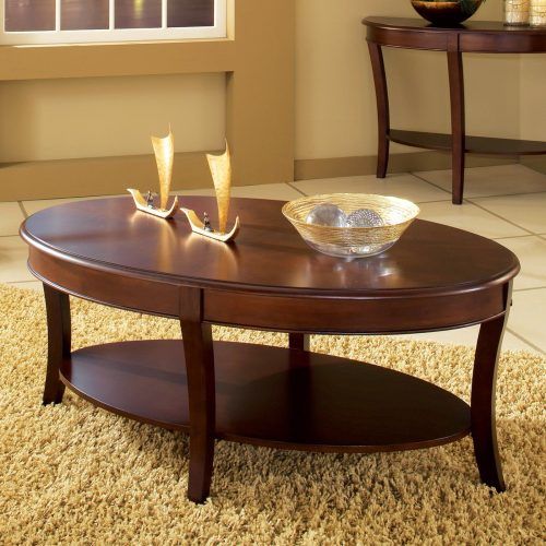Winslet Cherry Finish Wood Oval Coffee Tables With Casters (Photo 6 of 20)