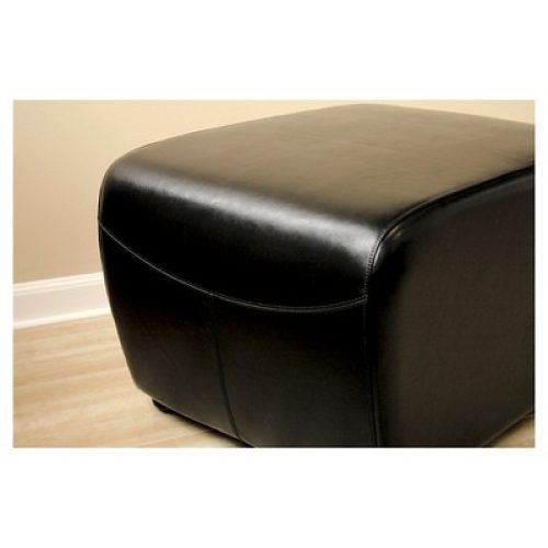 Black Leather And Gray Canvas Pouf Ottomans (Photo 2 of 20)