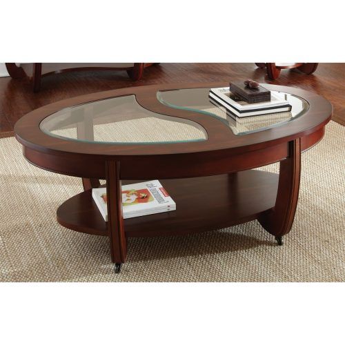 Furniture Of America Crescent Dark Cherry Glass Top Oval Coffee Tables (Photo 4 of 20)