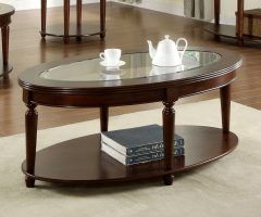 2024 Latest Furniture of America Crescent Dark Cherry Glass Top Oval Coffee Tables