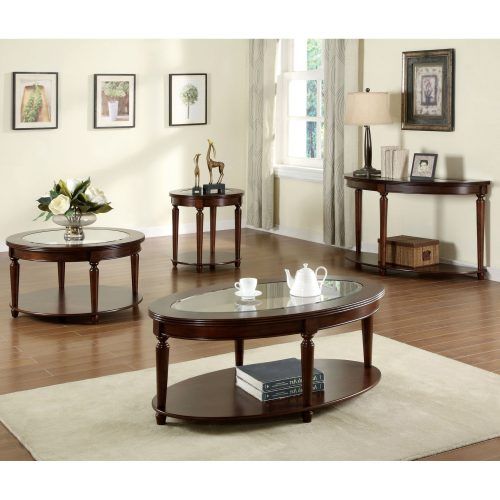 Furniture Of America Crescent Dark Cherry Glass Top Oval Coffee Tables (Photo 3 of 20)