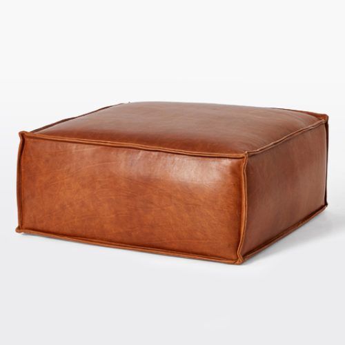 Dark Brown Leather Pouf Ottomans (Photo 4 of 20)