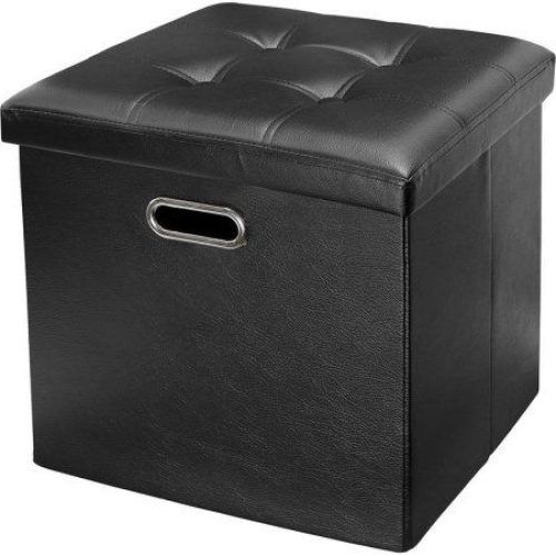 Black Faux Leather Cube Ottomans (Photo 7 of 17)