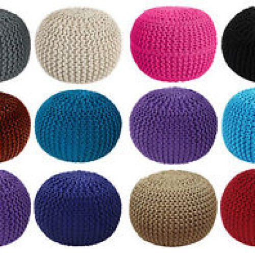 Cream Cotton Knitted Pouf Ottomans (Photo 16 of 20)
