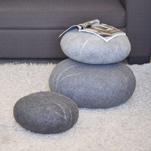 Cream Wool Felted Pouf Ottomans (Photo 18 of 20)