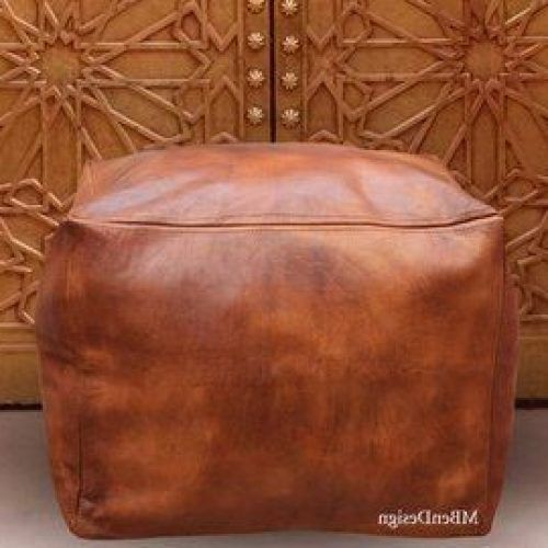 Brown Leather Tan Canvas Pouf Ottomans (Photo 4 of 20)
