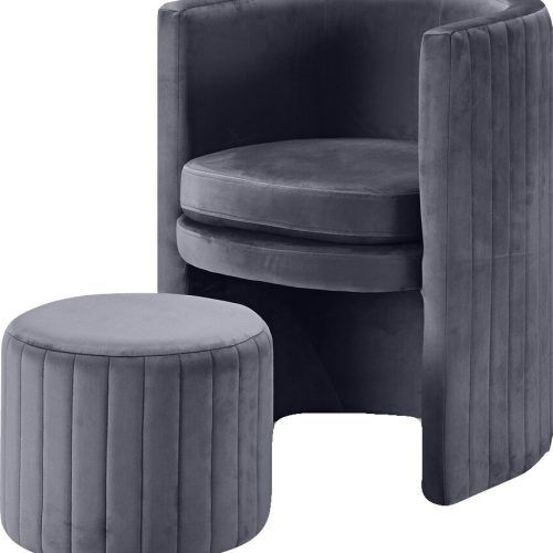 Annegret Faux Leather Barrel Chair And Ottoman Sets (Photo 7 of 20)