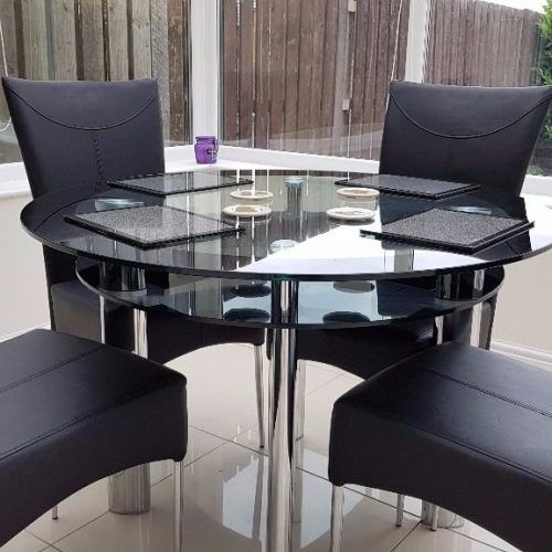 Round Black Glass Dining Tables And 4 Chairs (Photo 4 of 20)