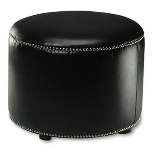 Black Leather And Gray Canvas Pouf Ottomans (Photo 17 of 20)